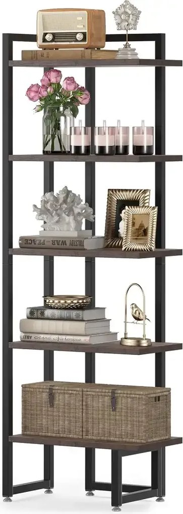 Biblioteca de colt, nuc/negru, 150x50x30 cm