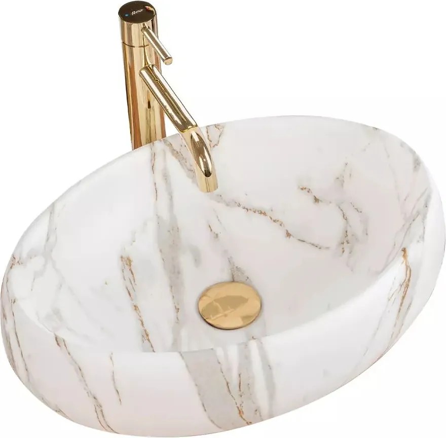 Lavoar pe blat Rea Linda oval finisaj piatra lava mat 49 cm