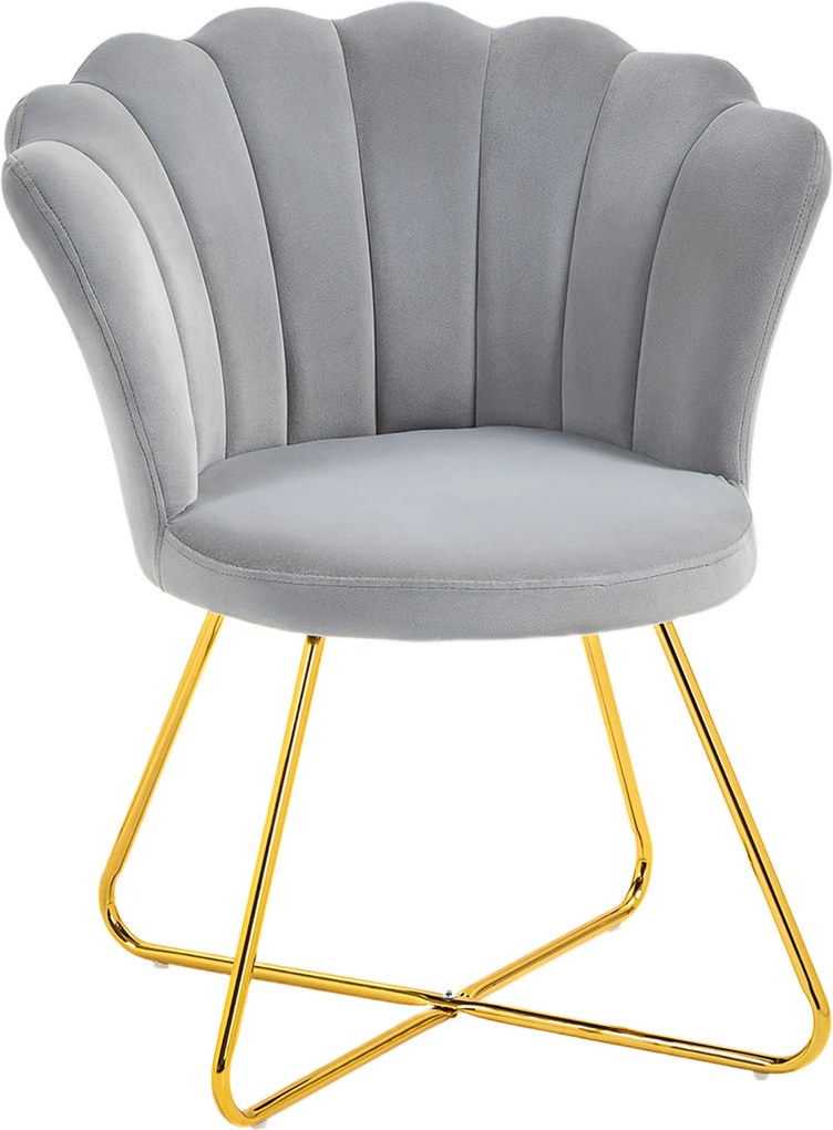 HOMCOM Fotoliu tip scoică scaun pentru toaletă fotoliu din catifea fotoliu pentru living cu picioare din oțel 69 x 64 x 80 cm gri | Aosom Romania