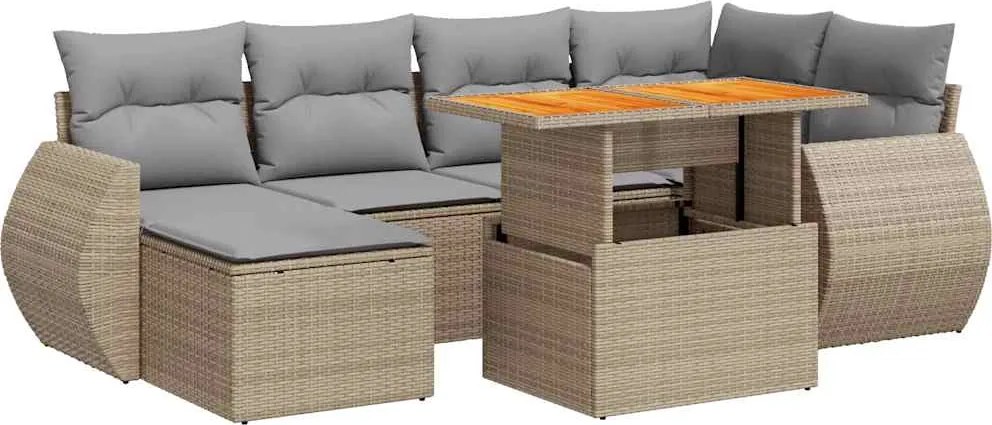 vidaXL Set canapele de grădină, 7 piese, cu perne, bej, poliratan