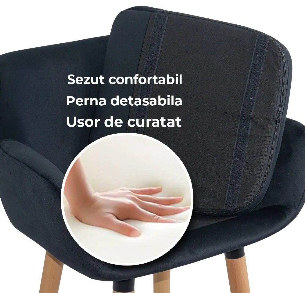 Scaun de bar negru ABS 1271 din catifea cu picioare din lemn