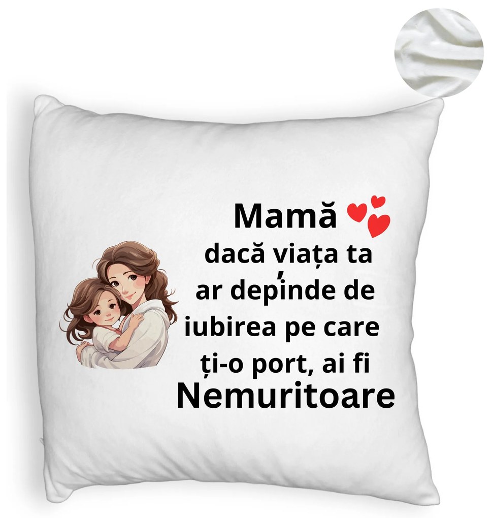 Perna Decorativa Fluffy, Model pentru Mama 6, 40x40 cm, Alba, Husa Detasabila, Burduf