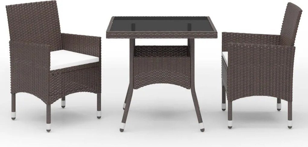 vidaXL Set mobilier bistro, 3 piese, maro, poliratan/sticlă securizată
