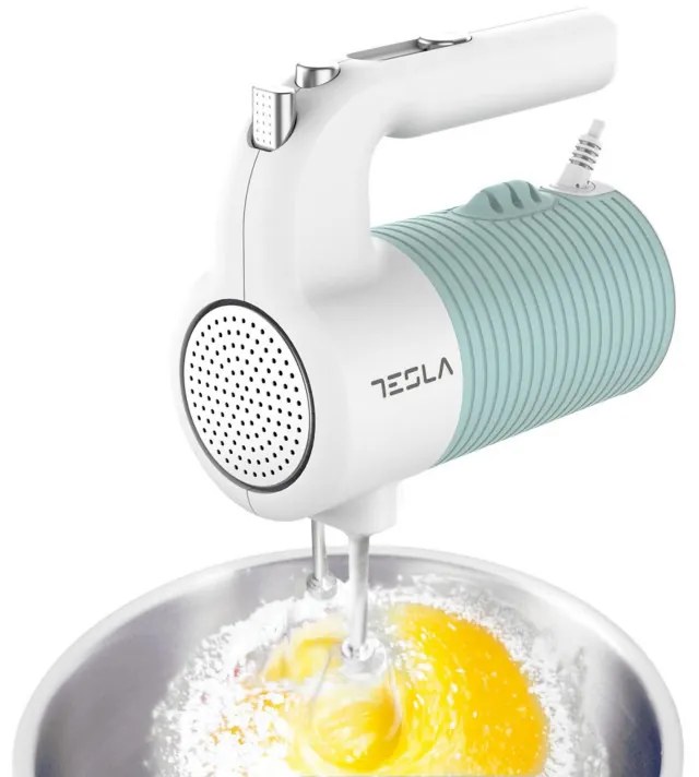 Mixer de mana Tesla MX510BWS, 350 W, 5 viteze, Turbo, Alb/Menta