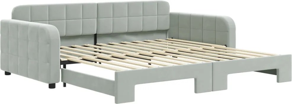 vidaXL Pat de zi cu extensie, gri deschis, 100x200 cm, catifea