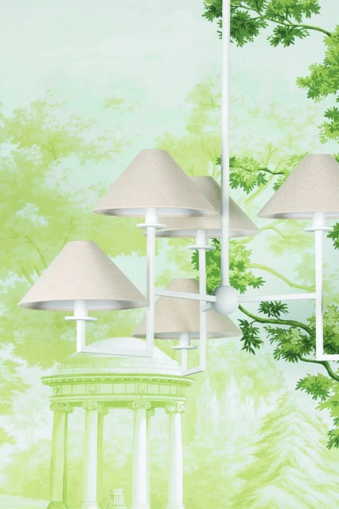 Candelabru 6 brate LUX, Metal, Alb, Abajur In, GLADWYNE
