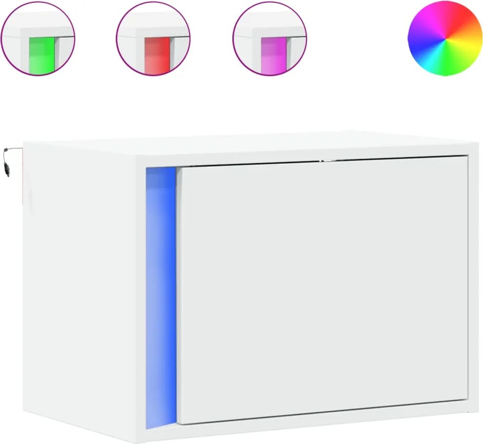vidaXL Noptieră montată pe perete cu lumini LED, alb