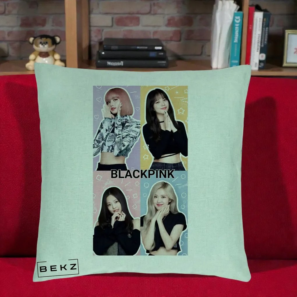 Perna Personalizata K-pop BLACKPINK Negru, 40x40 cm, Verde Menta, Husa Detasabila, Perna Inclusa, BEKZ®