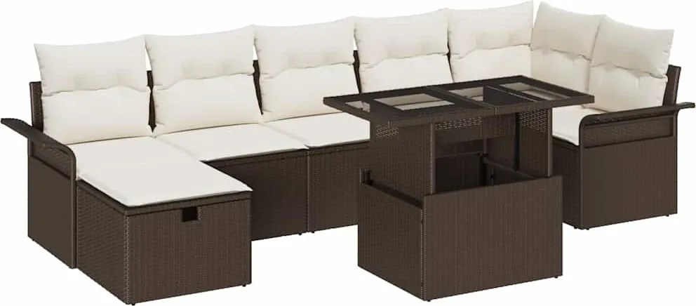 vidaXL Set de canapele pentru grădină cu pernă 8 pcs Maro Rattan poli