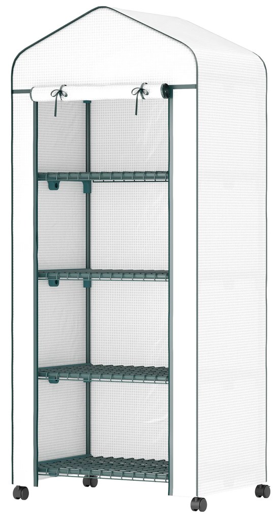 Outsunny Sera de polietilenă, seră, mini-seră, casa de plante, spațiu de germinare, 4 rafturi, 69 x 50 x 165 cm, alb | Aosom Romania