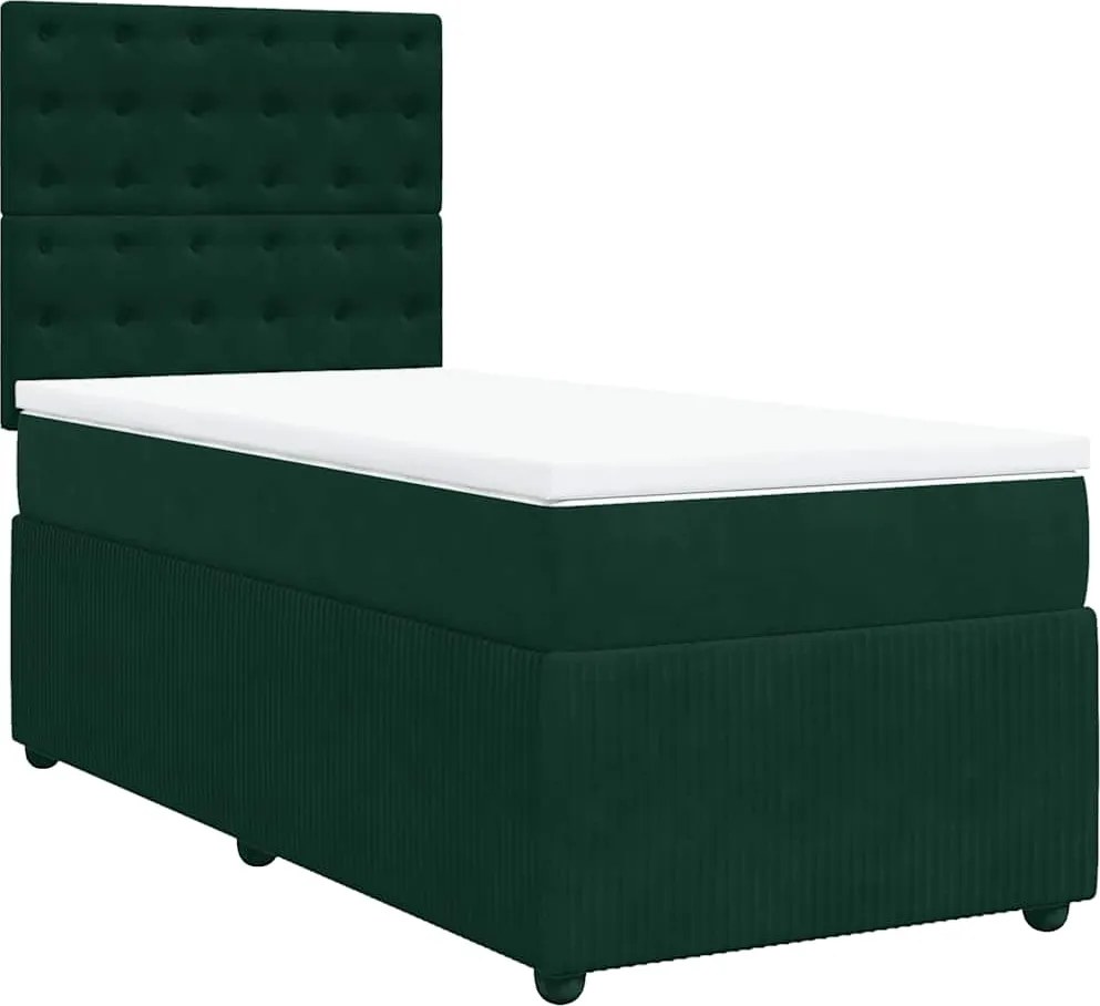 vidaXL Pat box spring cu saltea, verde închis, 90x190 cm, catifea