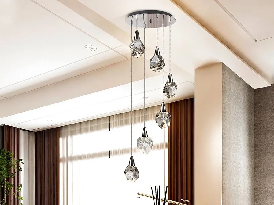 Lustra cu 6 Pendule LED design modern decorativ Aquaria crom