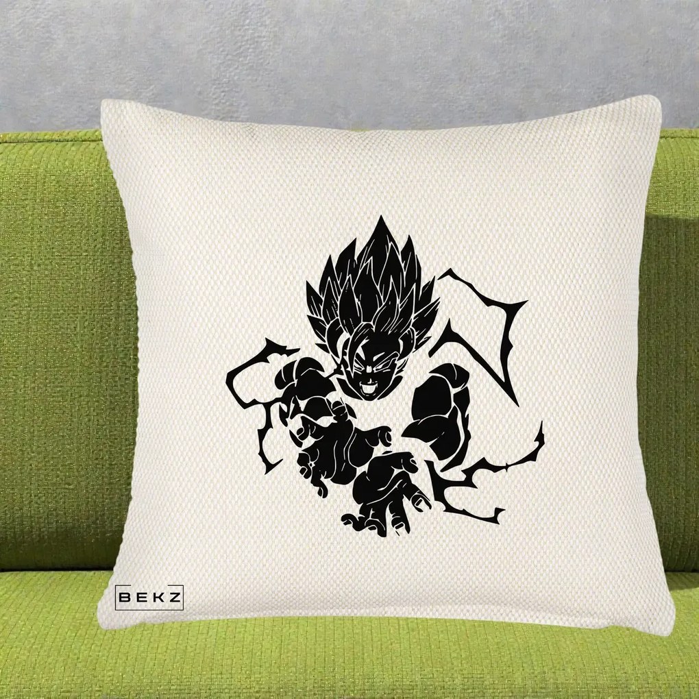 Perna Personalizata Dragon Ball Goku Super Saiyan Silueta, 40x40 cm, Crem Reliefat, Husa Detasabila, Perna Inclusa, BEKZ®