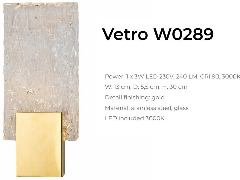 Aplica de perete LED design modern Vetro Brushed Gold