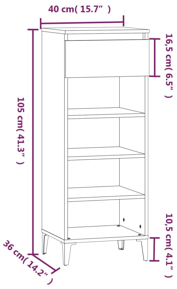 Pantofar, gri sonoma, 40x36x105 cm, lemn compozit sonoma gri, 1