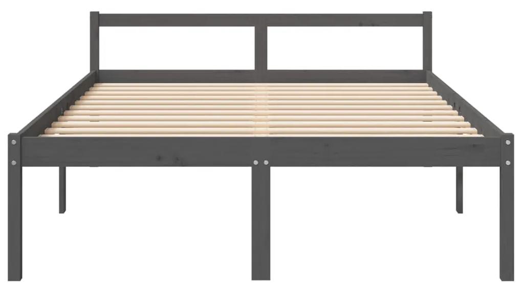 Cadru de pat King 5FT, 150x200 cm, gri, lemn masiv pin Gri, 150 x 200 cm