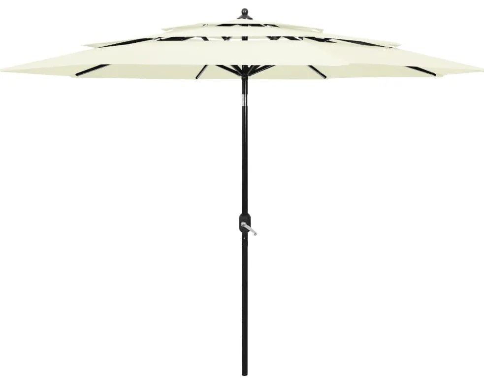 vidaXL Umbrelă de grădină cu 3 niveluri, stâlp aluminiu, nisipiu, 3 m