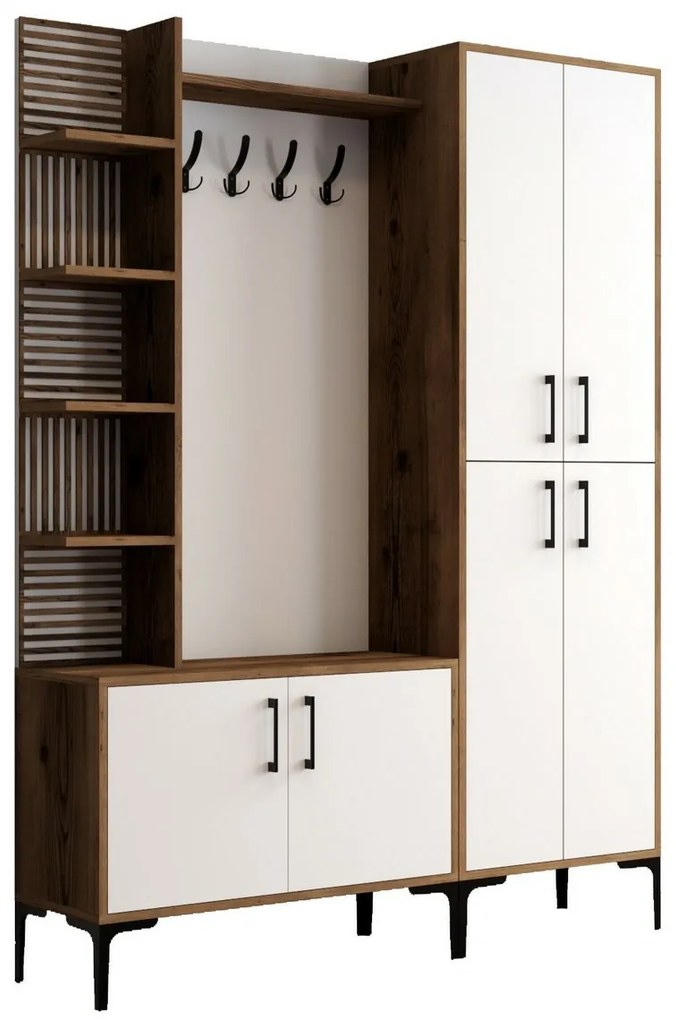 Cuier cu dulap pentru pantofi, rafturi și dulapViyana Walnut and White