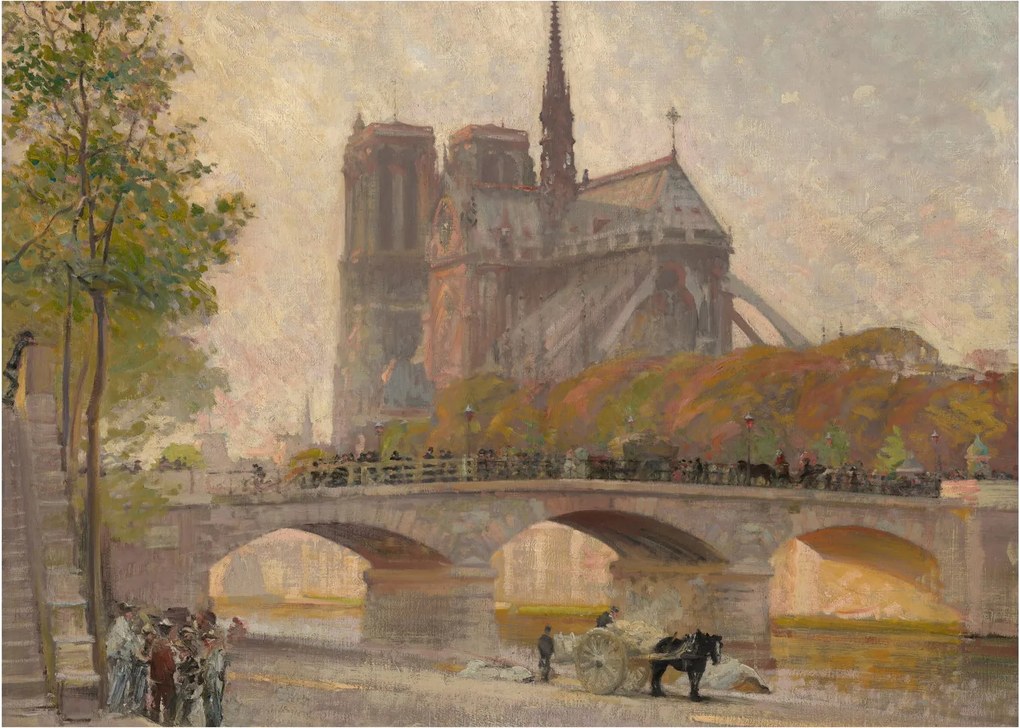 Tablou pe sticlă - Robert William Vonnoh, Notre Dame de Paris, reproducere (70x50 cm)