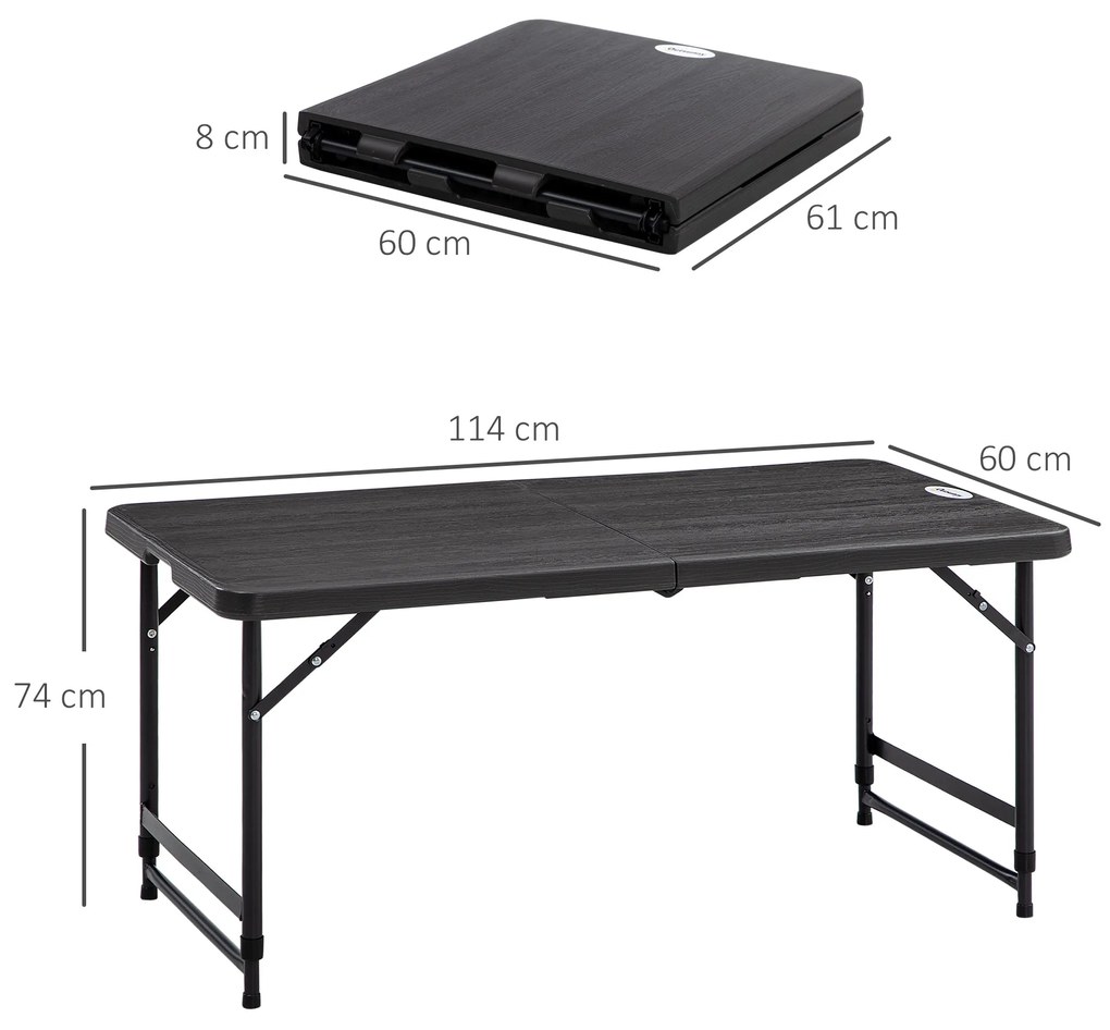 Outsunny Masa pliabila pentru gradina pentru 4 persoane, Masa dreptunghiulara de exterior cu inaltime reglabila, gri inchis | Aosom Romania