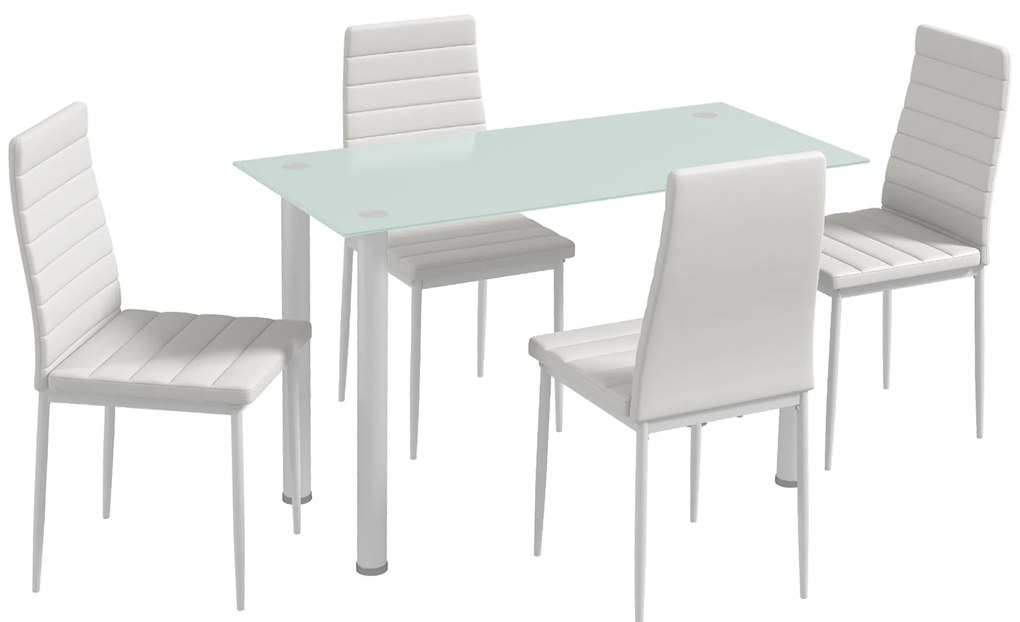 HOMCOM Grup de Masă 5 piese Sitzgruppe Masă cu 4 scaune, design modern, masă din sticlă, Alb | Aosom Romania