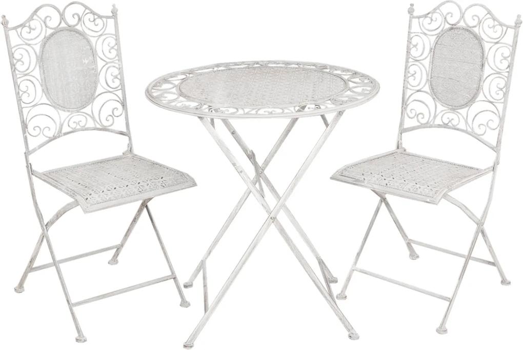 Set 2 scaune pliabile si masa fier forjat gri Garden Ø 70 cm x 75 h