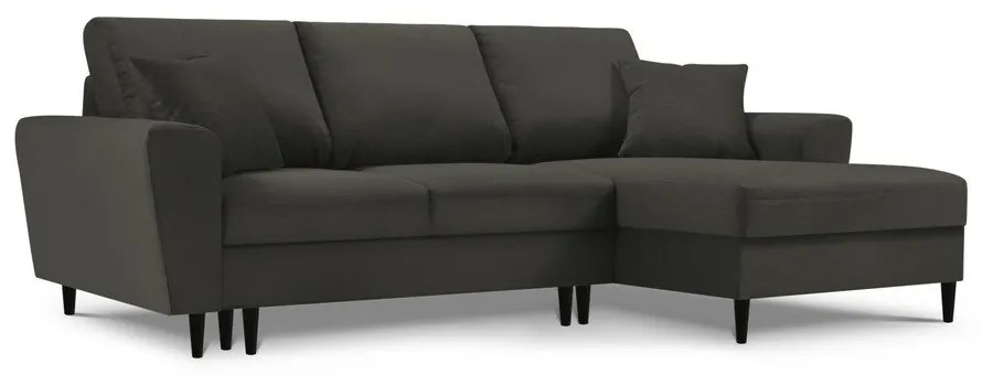 Colțar negru extensibil, cu spațiu de depozitare cu tapițerie din catifea reiată (cu colț pe partea dreaptă, cu șezlong) Kyoto – Cosmopolitan Design