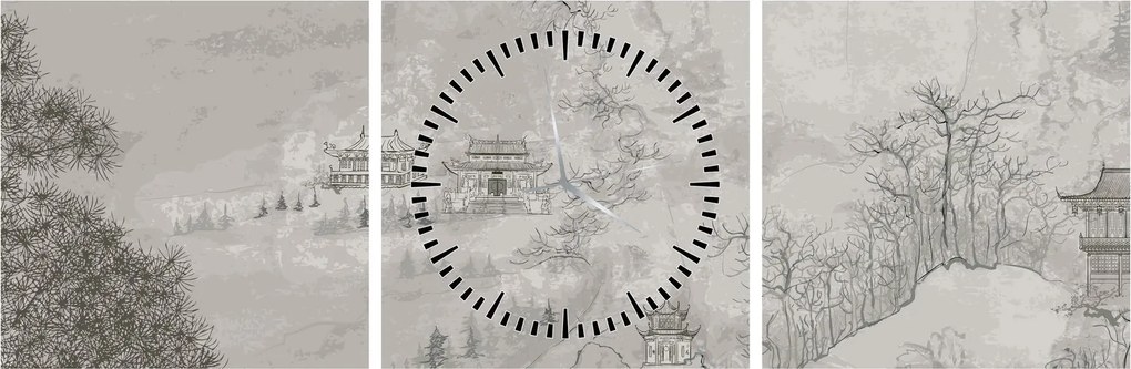 Tablou - Peisaj chinezesc (cu ceas) (90x30 cm)