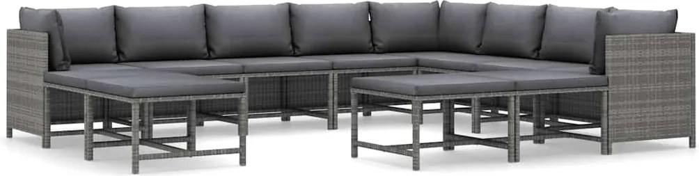 vidaXL Set mobilier de grădină cu perne, 12 piese, gri, poliratan