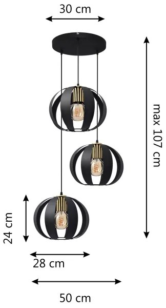 Lustră pe cablu NEWTON 3xE27/15W/230V neagră