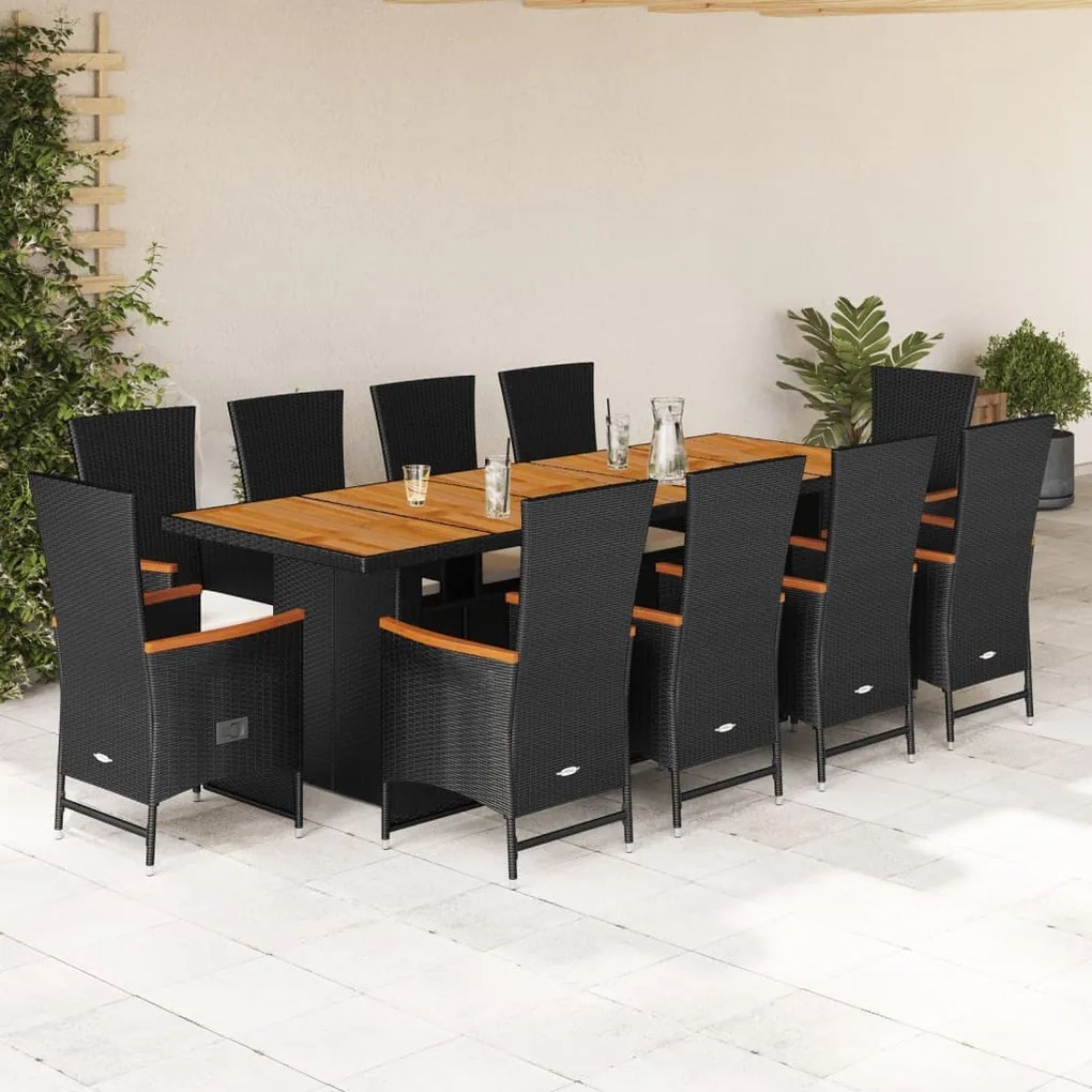 3277527 vidaXL Set mobilier de exterior cu perne, 11 piese, negru, poliratan