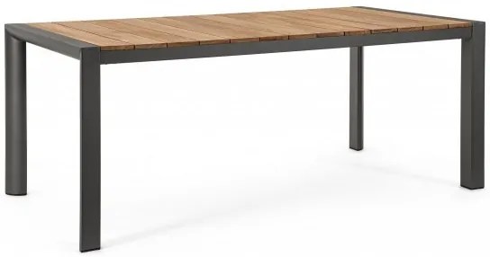 Masa din aluminiu cu blat din lemn de teak, 180x90cm, antracit, Cameron, Bizzotto