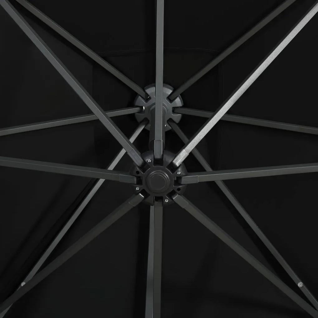 Umbrela suspendata cu stalp si LED-uri, negru, 300 cm Negru, 300 cm