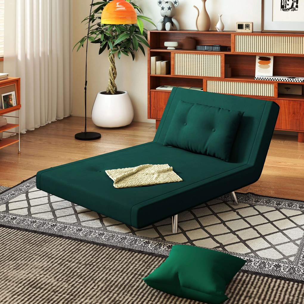 HOMCOM Fotoliu Pat Convertibil 3 în 1, Rabatabil, Tapiterie Catifea, Pernă Inclusă, 100x88x83cm, Verde Închis | Aosom Romania