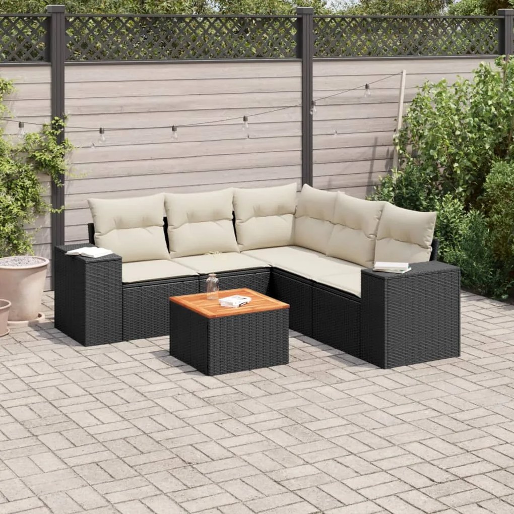 3225440 vidaXL Set mobilier de grădină cu perne, 6 piese, negru, poliratan