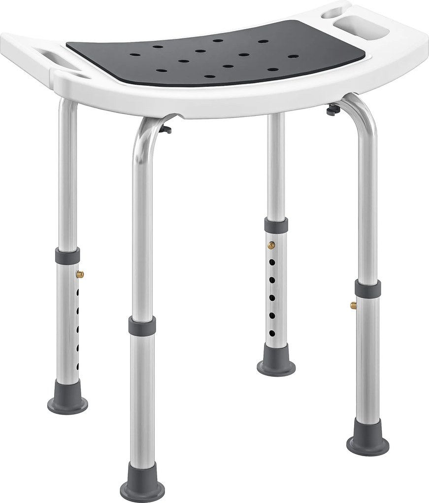 HOMCOM Scaun de Duș din Aluminiu și Plastic Antialunecare, Înălțime Reglabilă 6 Niveluri 39-52cm, Gri | Aosom Romania