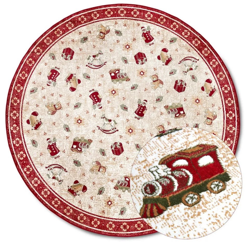 Covor roșu rotund din amestec de bumbac ø 200 cm cu model de Crăciun Toy's Delight Red Christmas – Villeroy&Boch