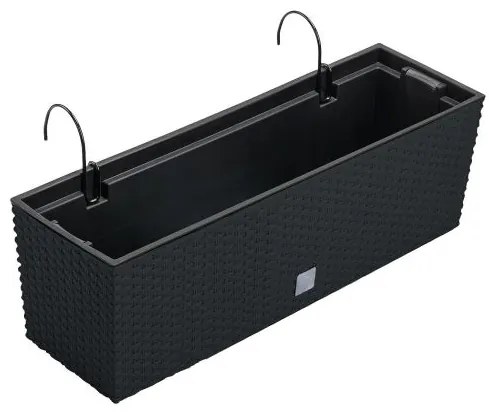 Jardiniera decorativa, suport metalic, imitatie ratan, antracit, 58x18x19.5 cm, Rato Case W