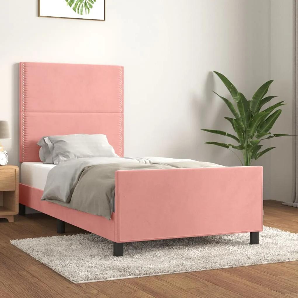 3125671 vidaXL Cadru de pat cu tăblie, roz, 90x190 cm, catifea