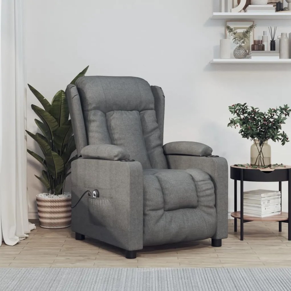 vidaXL Fotoliu rabatabil electric, gri închis, material textil