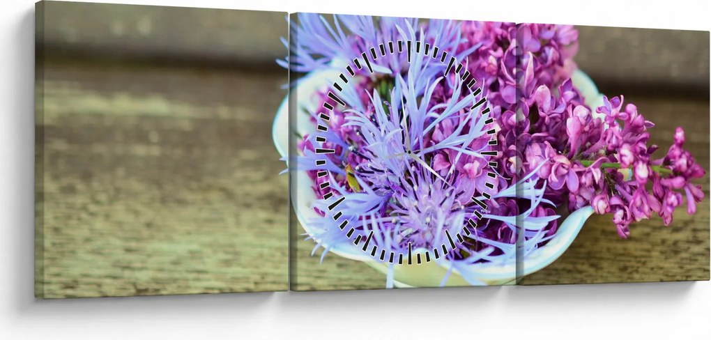 Tablou - plantă violetă (cu ceas) (90x30 cm)
