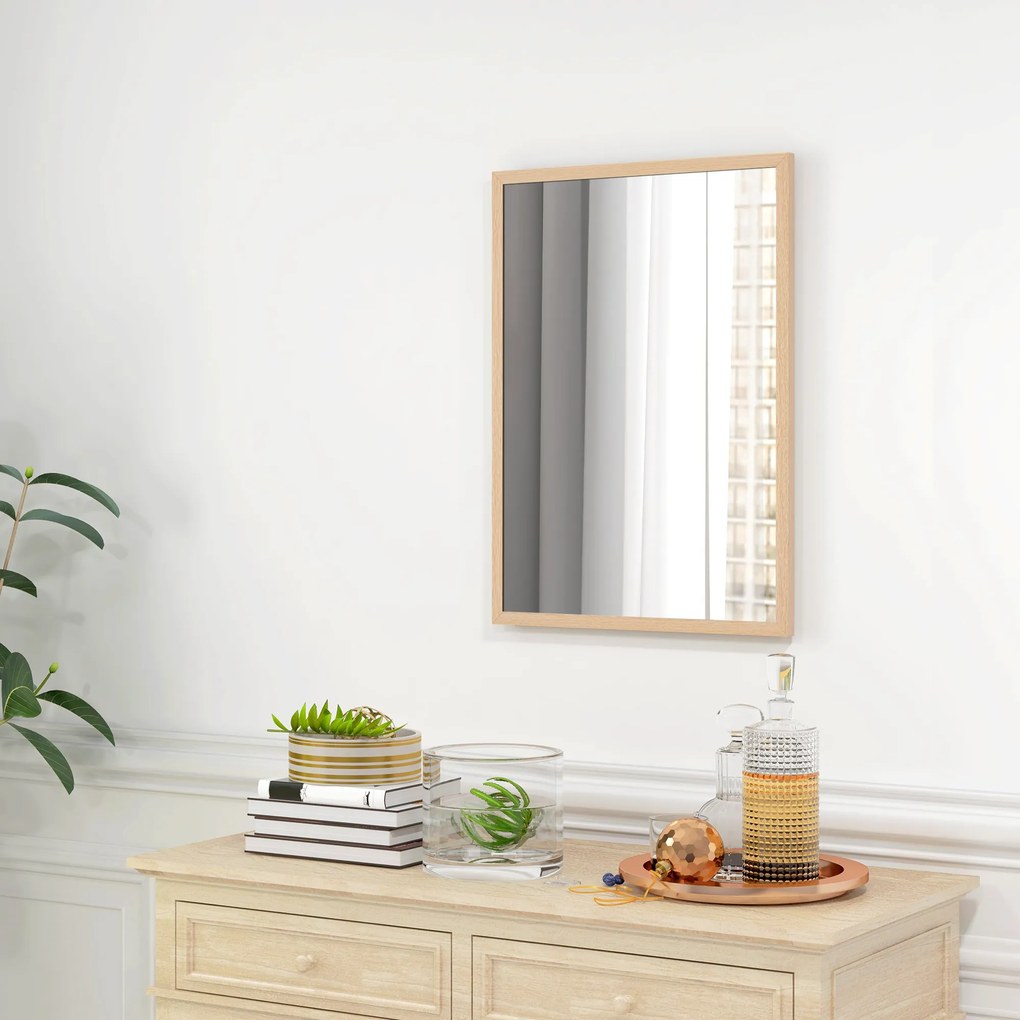 HOMCOM Oglindă de Perete din Sticlă și MDF, 50x70 cm, Culoare Lemn | Aosom Romania