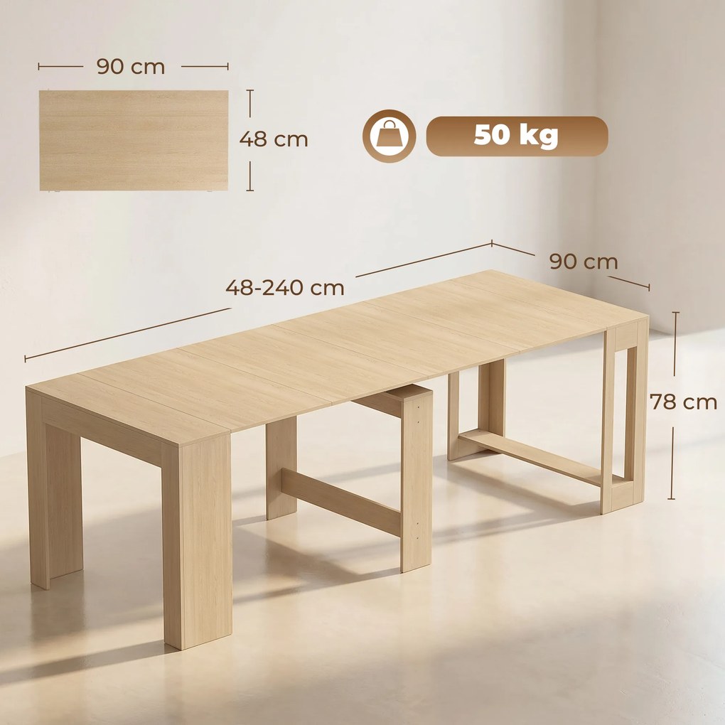 HOMCOM Masă de Dining Compactă pentru Bucătărie Economisește Spațiu, 240 x 90 x 78 cm, Lemn Deschis | Aosom Romania