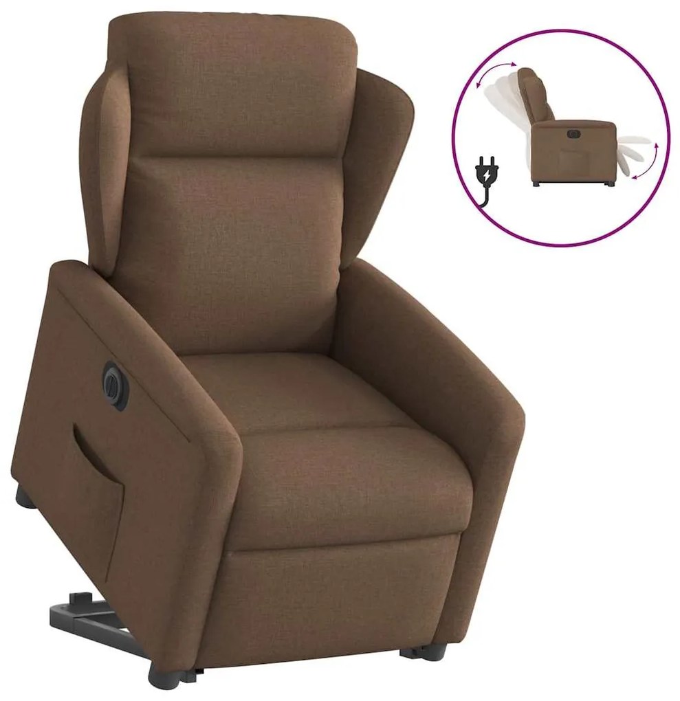 vidaXL Fotoliu electric rabatabil cu ridicare, maro, textil