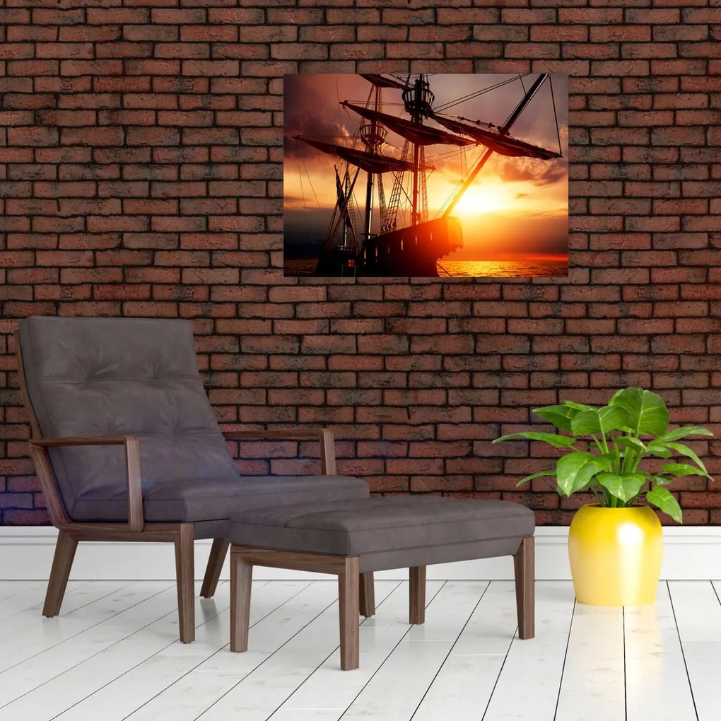 Tablou pe sticlă - Navă de pirați veche (70x50 cm)