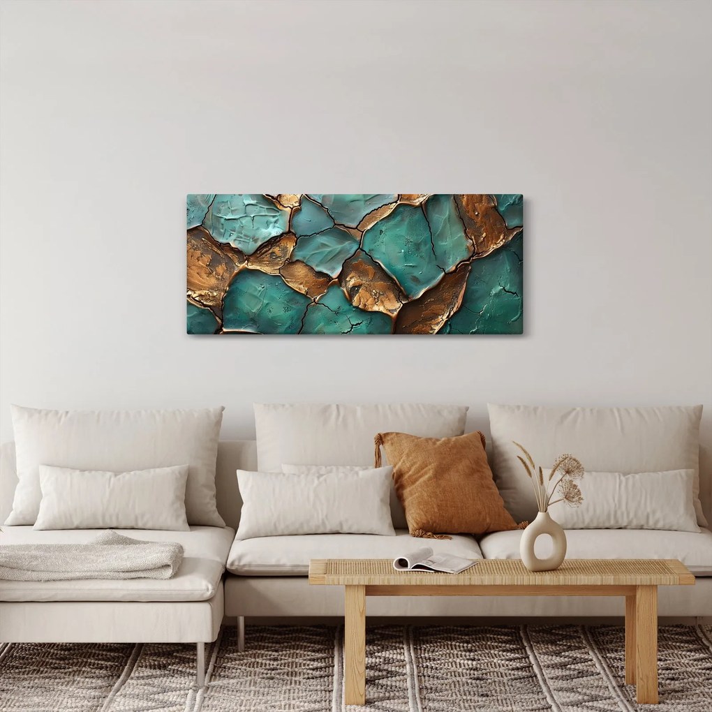 Tablou - Pictură verde-auriu (120x50 cm)
