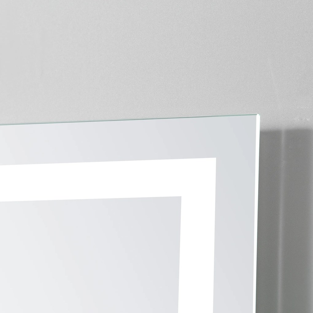 Oglinda de Baie LED touch cu raft modern pentru bai turcesti 70 x 50 cm Argintiu kleankin | Aosom RO