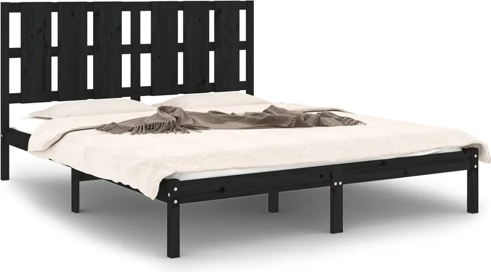 vidaXL Cadru de pat King Size, negru, 150x200 cm, lemn masiv