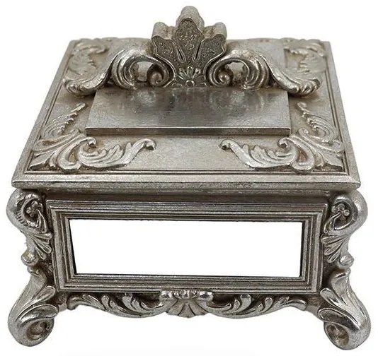 Cutie bijuterii din rasina Antique Silver cu oglinda