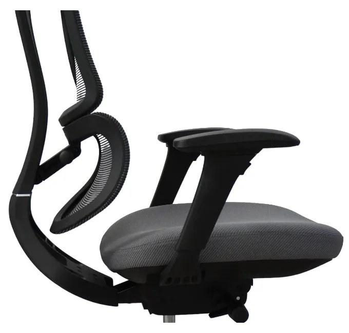 Ergodynamic Star Plus - Black Grey - Scaun de birou 4D, sezut translatie, suport lombar ajustabil 7 cm